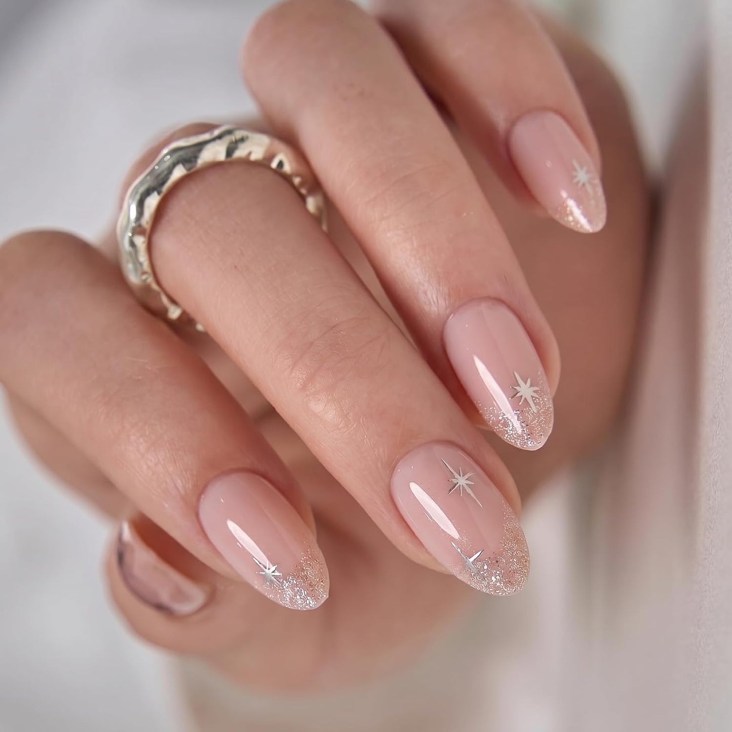 CurvLife Soft Gel Almond Press-On Nails - 30 Pcs Reusable Fake Nail Tips for Salon-Quality At-Home Manicure | Golden Poise