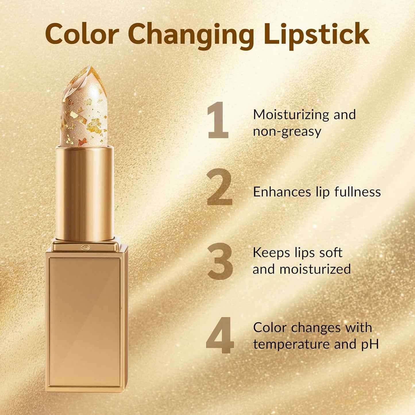 Color-Changing pH Lipstick - Long-Lasting, Transfer-Proof & Nourishing | Moisturizing Balm with Clear Gold Foil
