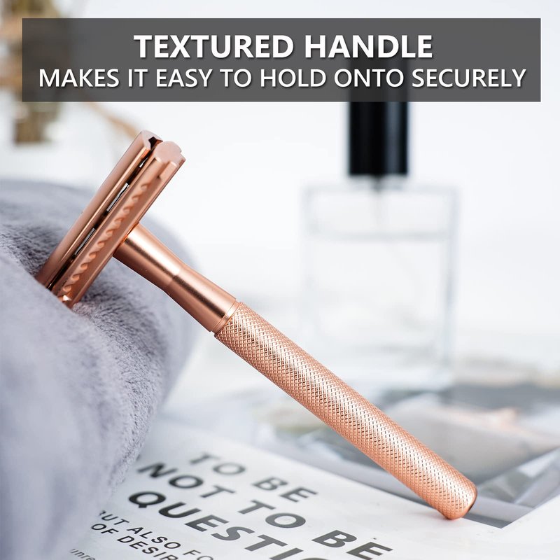 DreamGenius Safety Razor for Men and Women,All Double Edge Razor Blades Lady Razor Eco-Friendly Zero Waste Beauty Environmentally,Rose Gold