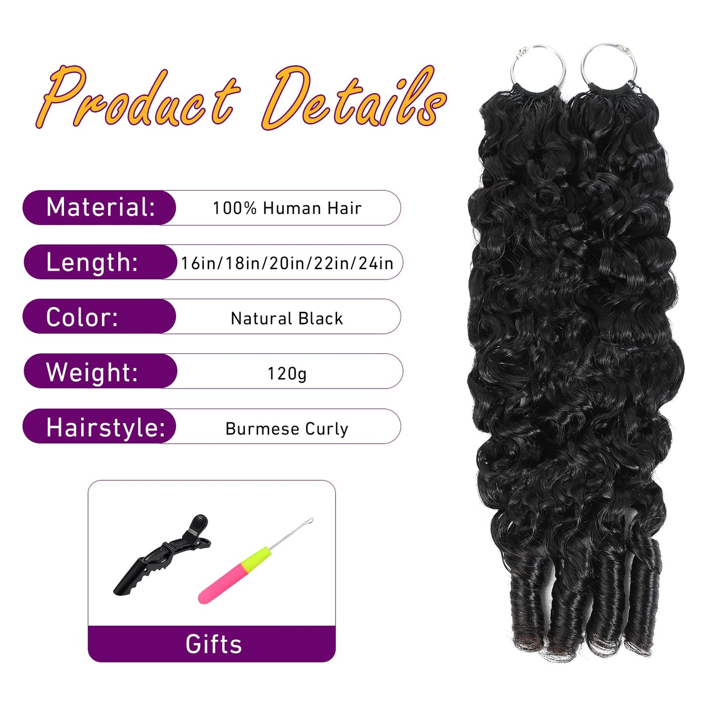 Human Crochet Hair for Black Women 18 Inch 120g Miracle Knots Hair Burmese Curly Crochet Human Hair Feather Crochet Human Hair Bundles Invisible Hair Extensions Natural Black