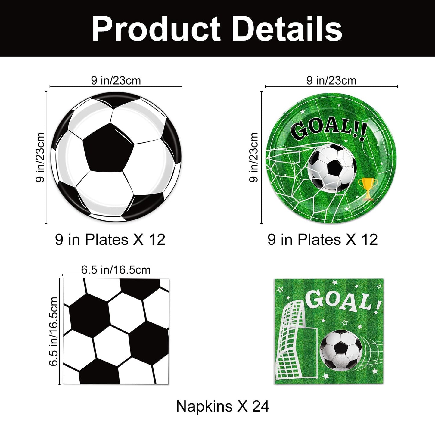 LINHAXM Soccer Plates and Napkins, Disposable Paper 9-Inch Plates and Napkins, Soccer Party Supplies for Sports Birthday Party Decorations, Serves 24