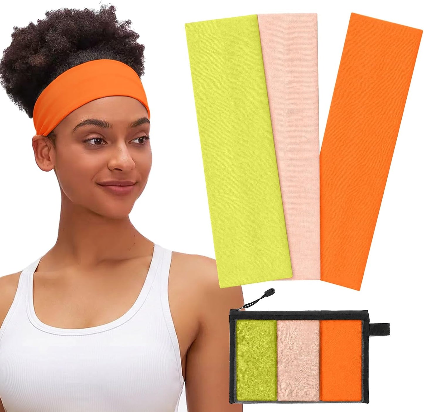 Non-Slip Headbands for Women - Soft Cotton Elastic Hairbands for Gym & Running | 3 Pack with Bag