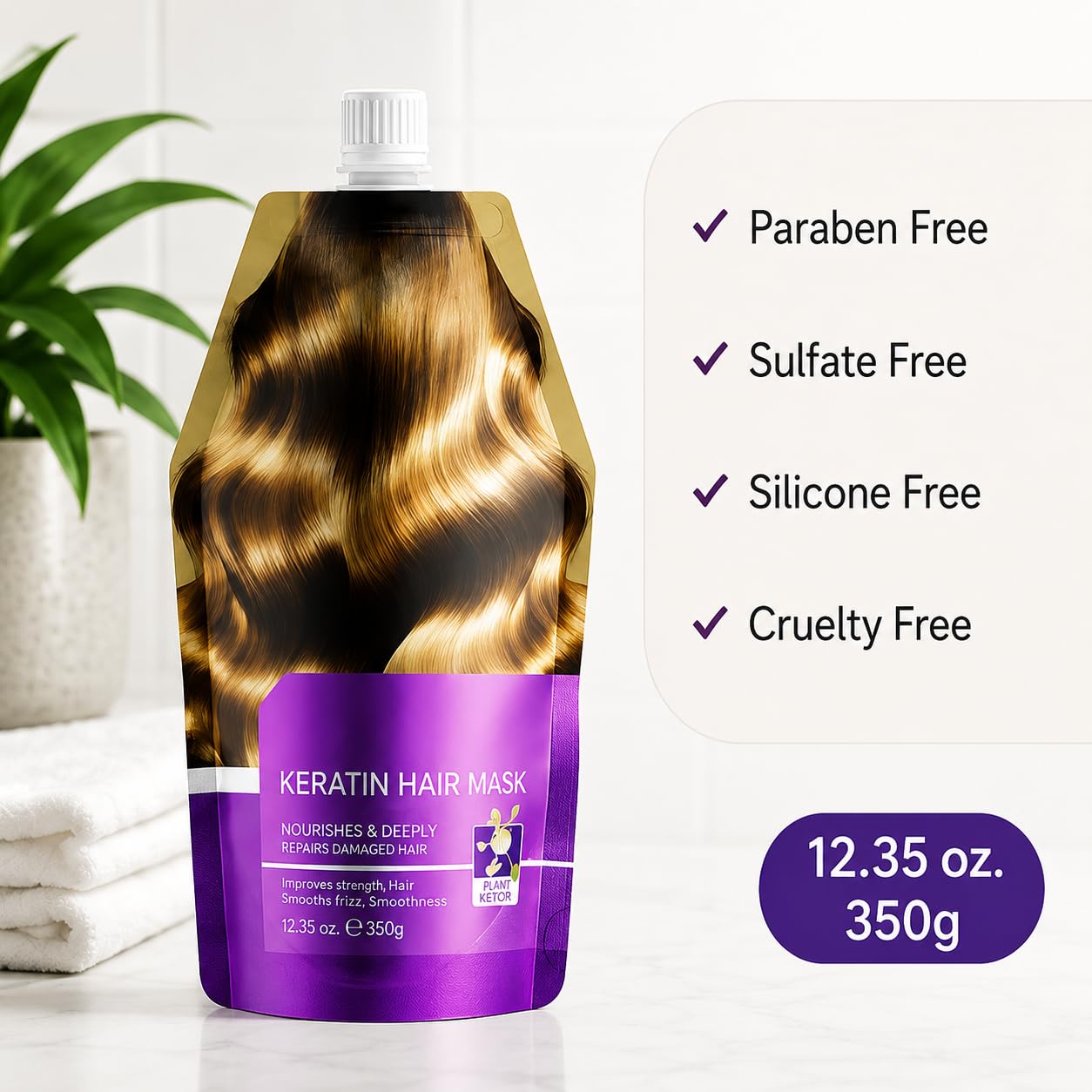 Keratin Hair Mask for Deep Conditioning | Moisturizing Treatment for Dry, Damaged Hair - Frizz Control & Smoothing