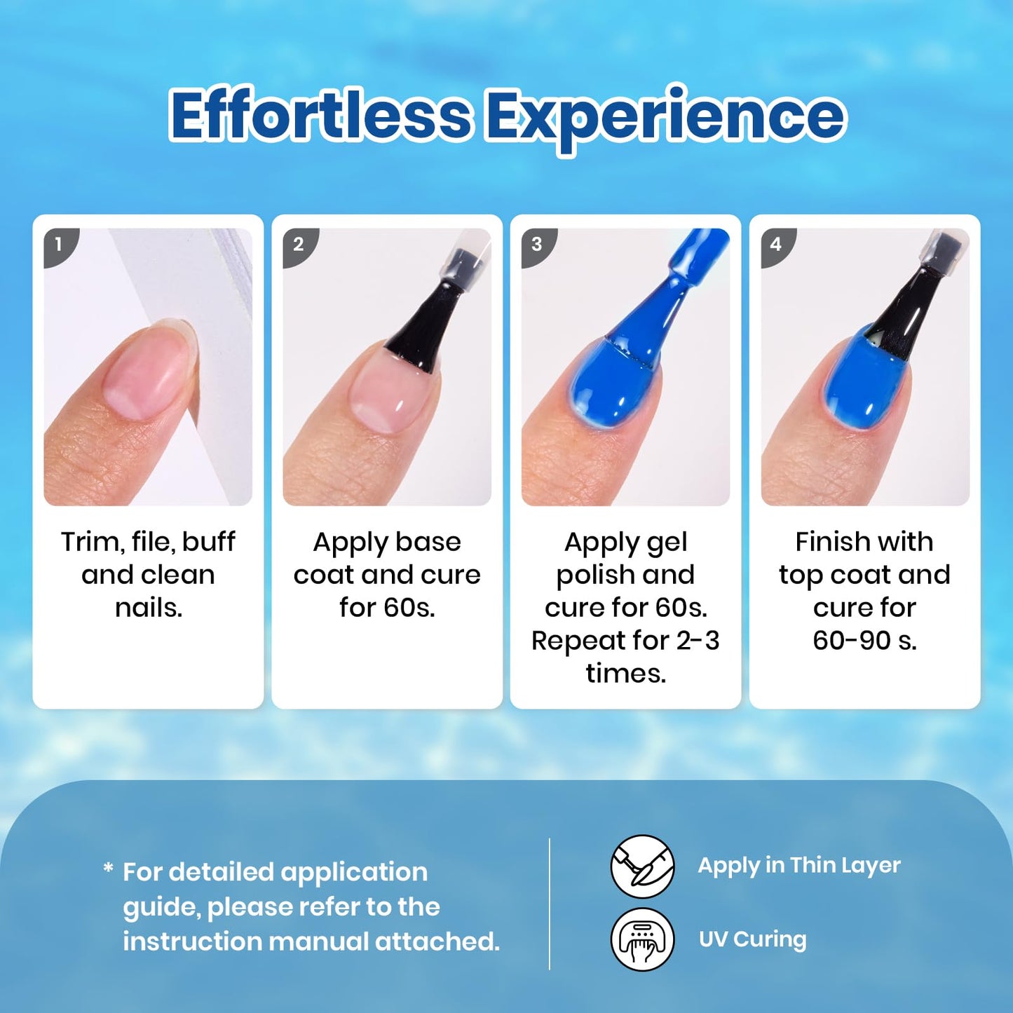 Beetles Blue Gel Polish Set - Ocean Range, 6 Colors Light Dark Navy Baby Blue Gel Nail Polish Soak Off UV LED Lamp Needed Manicure DIY Home for Women