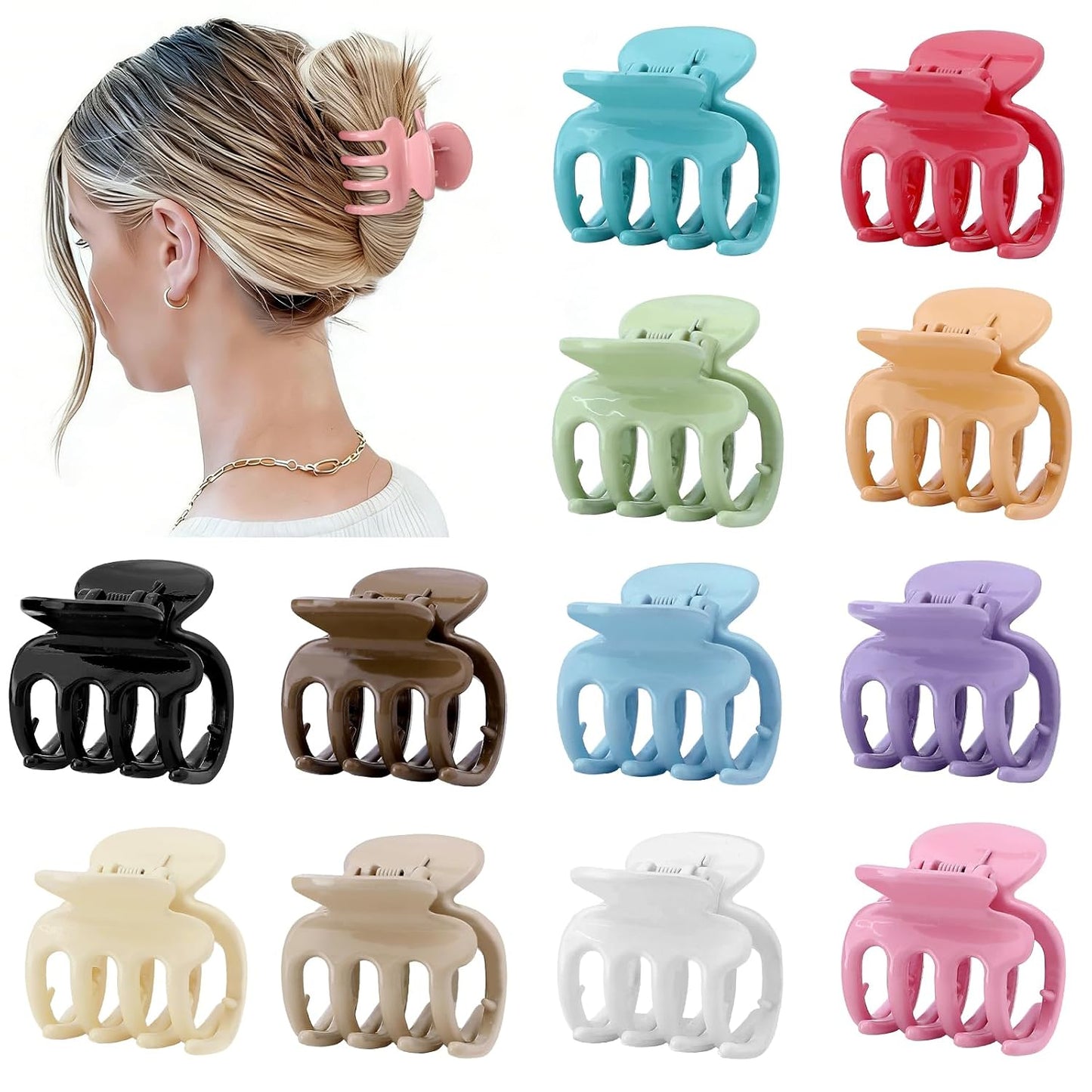 12Pcs Hair Clips for Women - Small Claw Clips for Thin & Thick Hair | Brown 1.8 Inch Hair Accessories