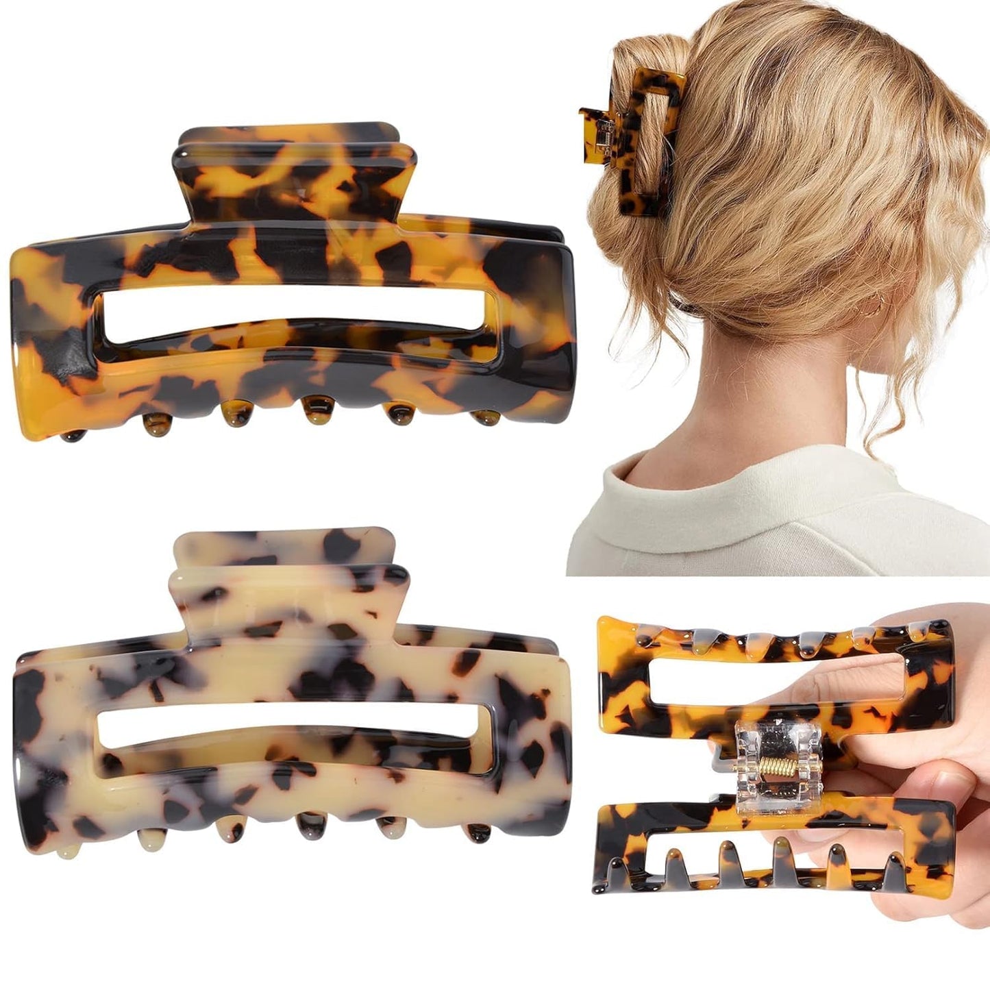 Hair Claw Banana Clips - Tortoise & Leopard Print Celluloid Barrettes | Large Fashion Accessories for Women