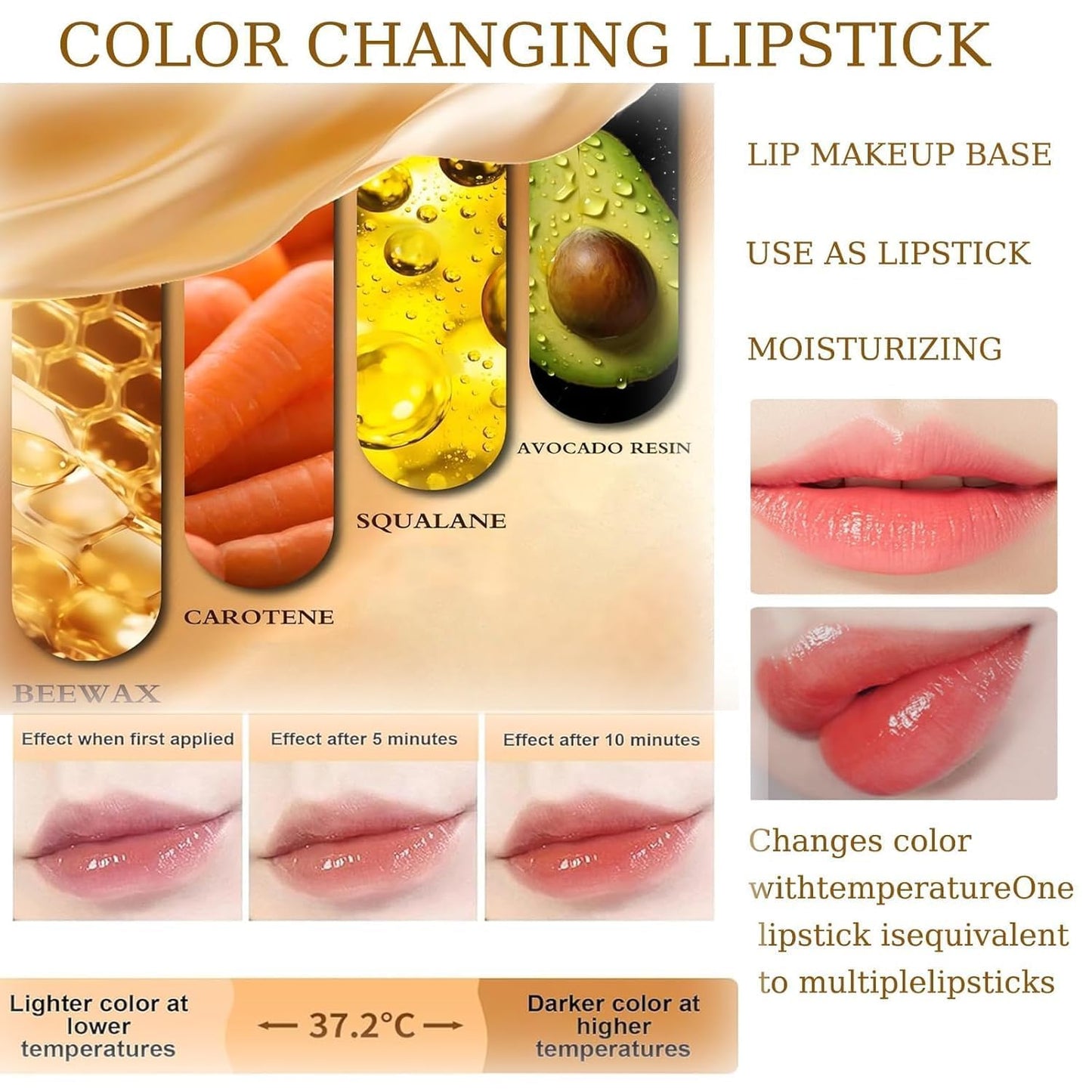 MVC Color Changing Lipstick, pH Lipstick Color Changing Long Lasting, Transferproof Tinted Lip Balm, Gift For Women, Mother's Day & Birthday Gift