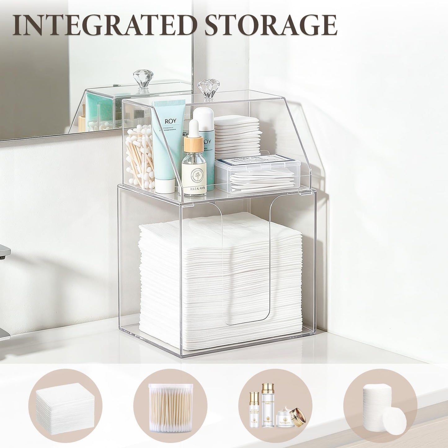 Anyoifax Disposable Facial Towels Storage Compatible with Clean Skin Club Clean Towel XL Double Layer Acrylic Box Cotton Pads Container Qtip Bin Face Towelettes Holder for Bathroom Counter, Clear