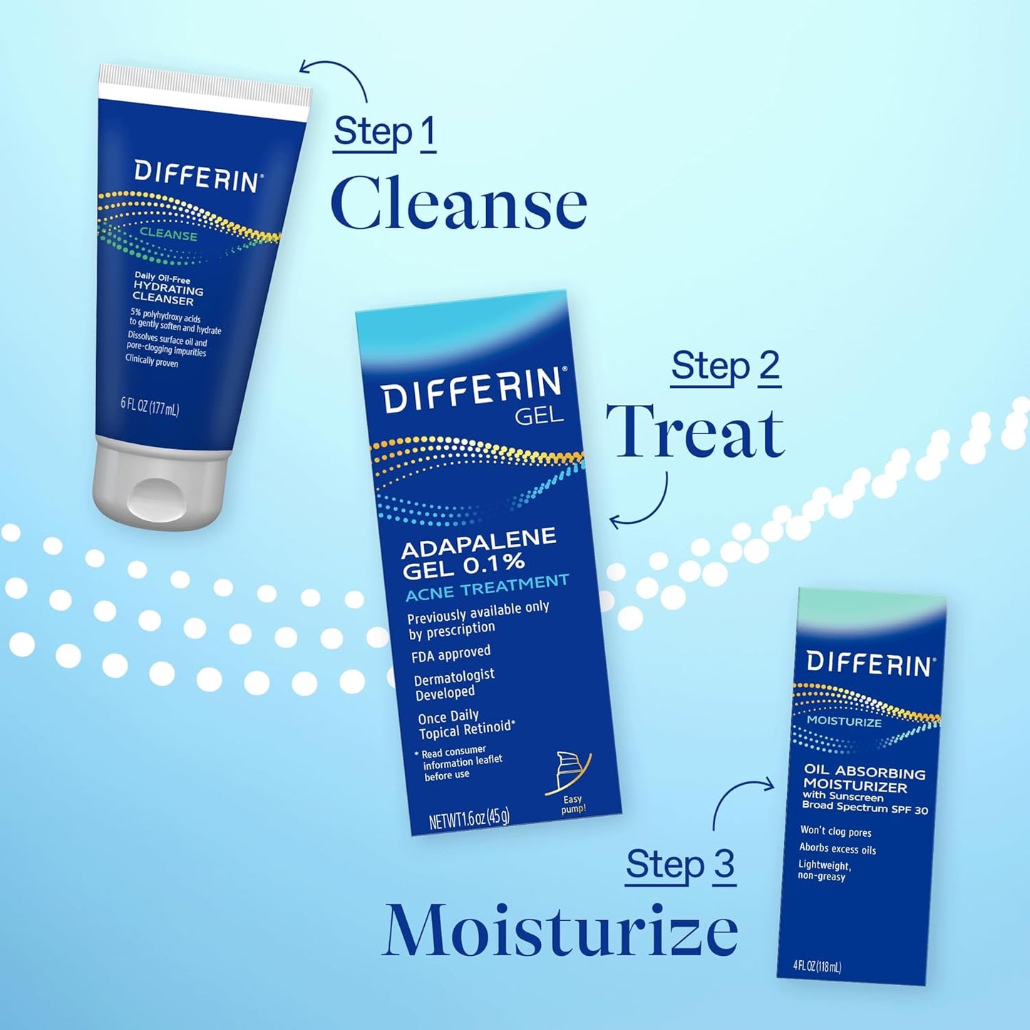 Differin Acne Treatment Gel - 0.1% Adapalene Retinoid for Acne-Prone Skin | 45g Pump, 90-Day Supply