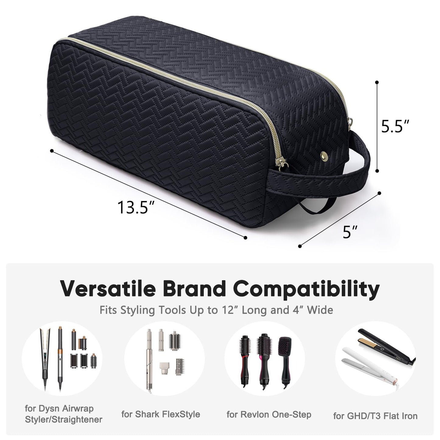 ELCUPA Large Hair Tools Travel Bag Compatible with Shark FlexStyle, Revlon & Dyson | Hair Dryer Brush Organizer, Flat Iron, Curling Iron, Makeup & Cosmetic Bag for Travel Essentials