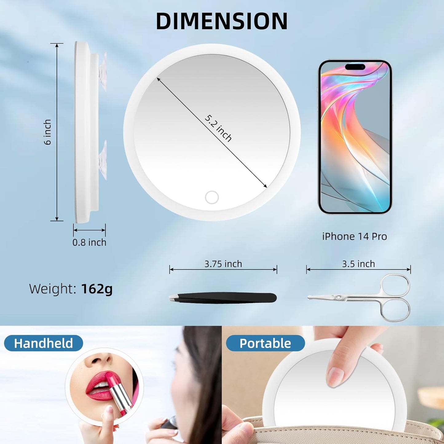 40x Magnifying Makeup Mirror with Light - 6-Inch Travel Mirror with Suction Cups, Tweezers & Scissors Set
