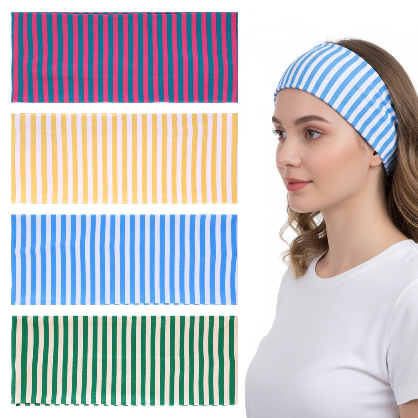 4 Pcs Striped Headband, Elastic Thick Wide Headband, Non Slip Soft Cute Headbands for Everyday Wear Sports Yoga Running and Other Occasions