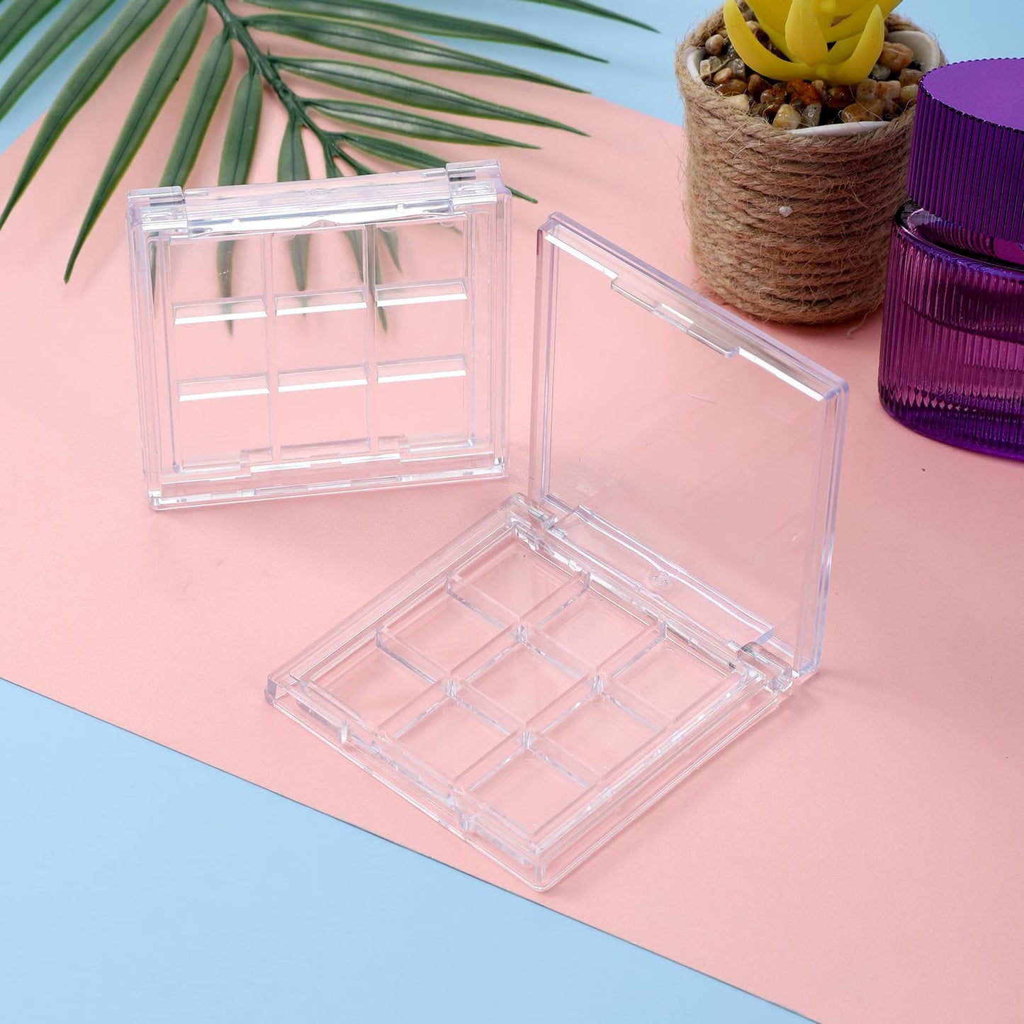 Trinkrittey Empty Makeup Palette Depotting Case, 2pcs Empty Lipstick Palette 9-Grid Clear Blush Lipstick Case Portable Eyeshadow Pan Dispensing Storage Boxes