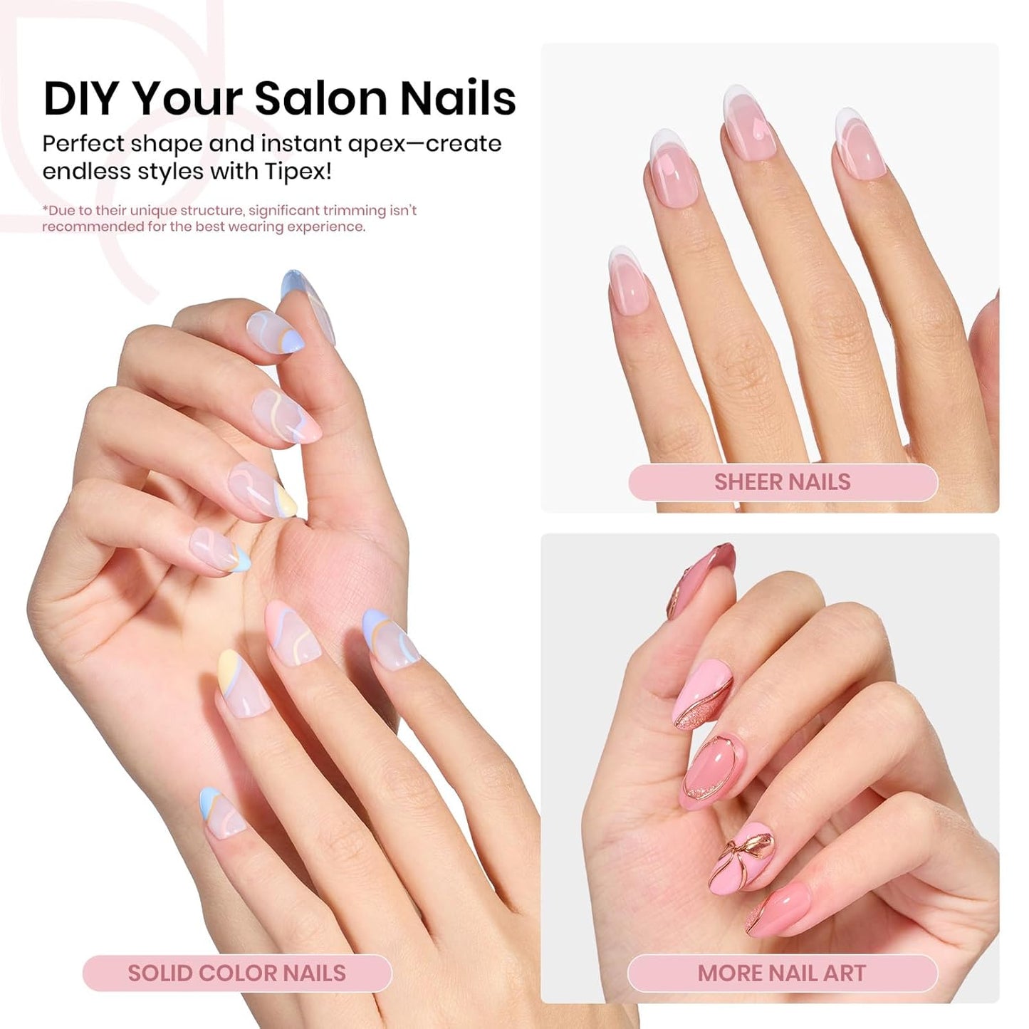 Beetles Instant Apex Nail Tips - Short Oval Acrylic Extensions | 192 Pcs, 16 Sizes 00-14, No Builder Gel Required