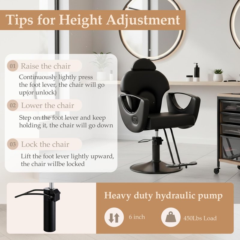 Black Salon Chair for Hair Stylist, Professional Barber Chairs Barbershop Hair Stylist Chair w/Heavy Duty Hydraulic Pump, 360° Braiding Styling Hairdresser Chairs for Spa Home Euipment, Matte Black