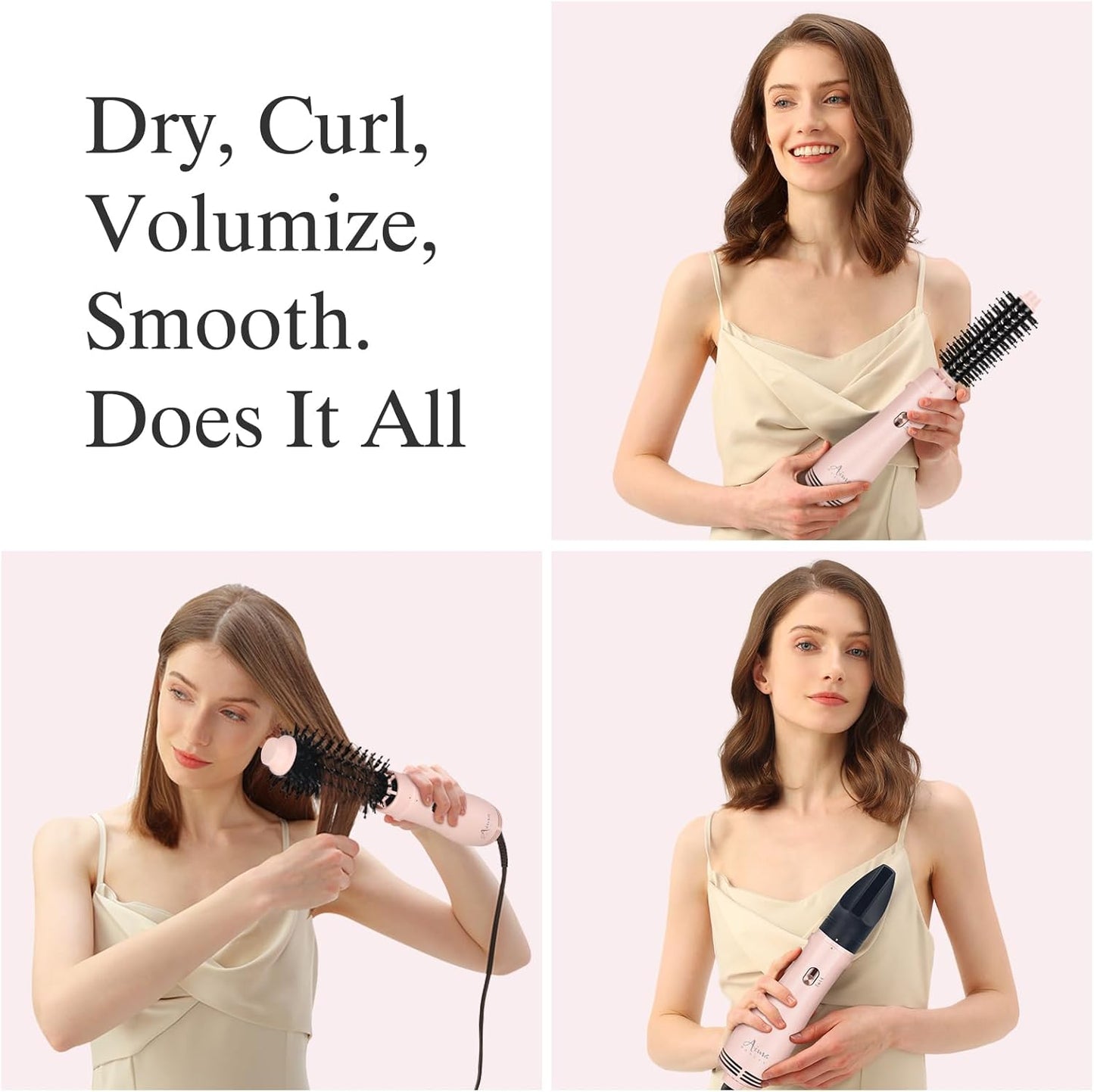 Aima Beauty Blow Dryer Brush Set - 4-in-1 Ionic Round Brush for Shine, Smoothness & Volume | Interchangeable 1” & 1.25” Barrels, Pink