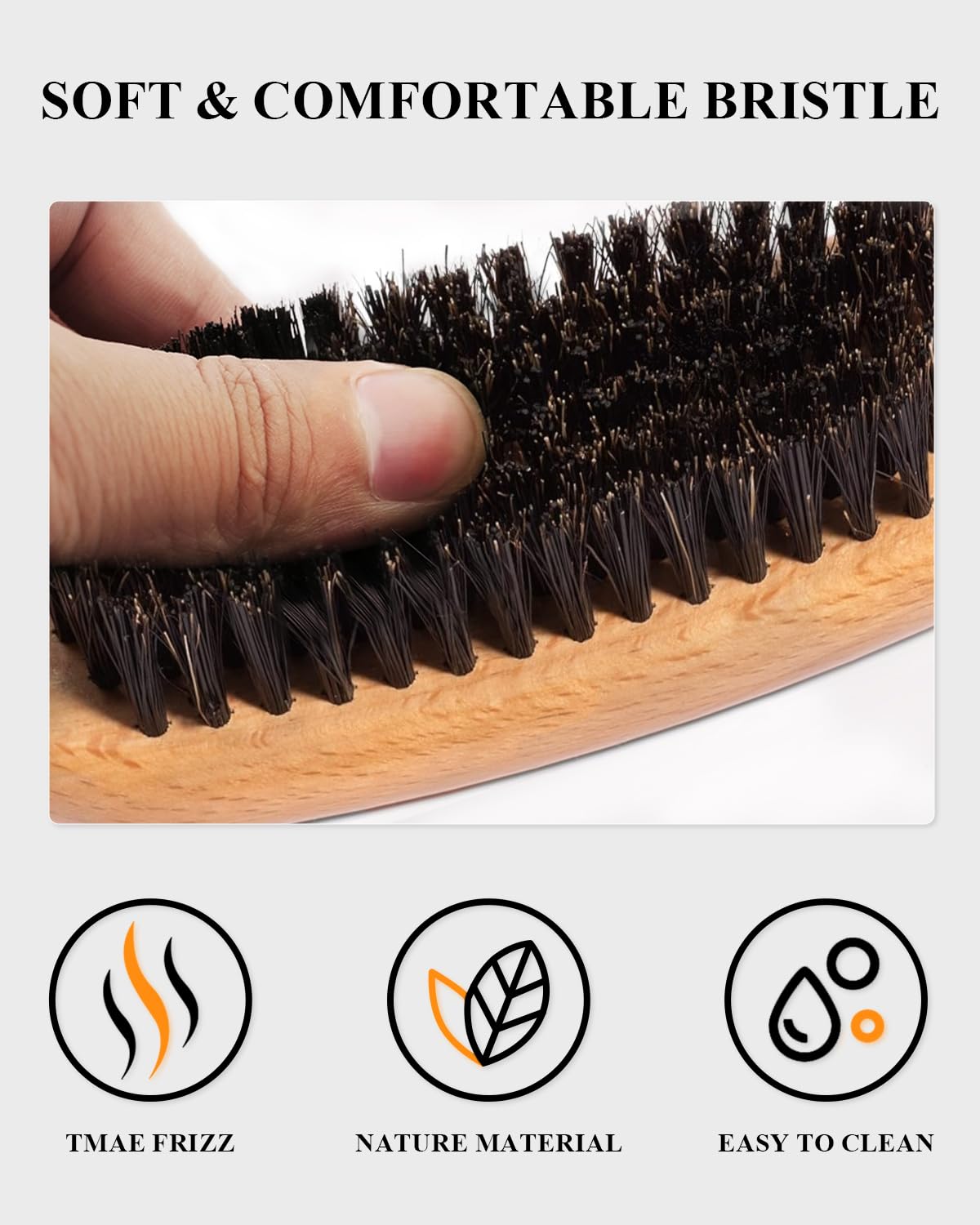 Boar Bristle Hair Brush - Natural Peach Wood Handle | Restores Shine, Controls Frizz, Smooths Flyaways | Ideal for Sleek Ponytails & Beard Grooming