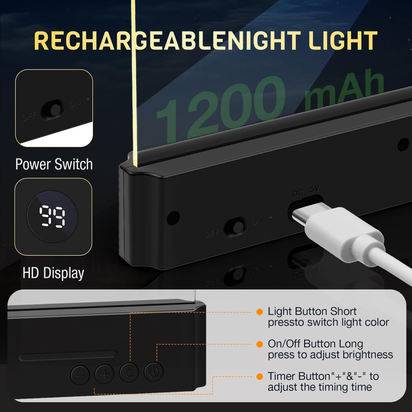 Book Light, Rechargeable Led Reading Light for Book, Clear LED Flat Book Lights for Reading in Bed at Night with 3 Colors & Timer, Dimmable Panel Plate Book Lamp, Bookish Gifts for Readers Kids