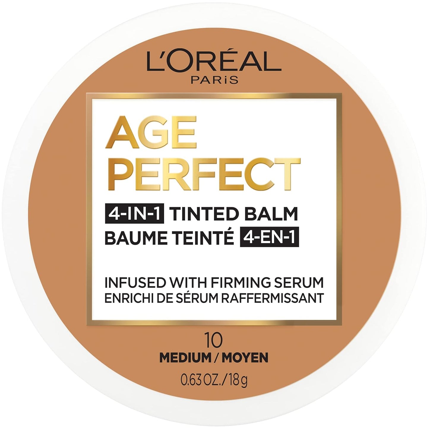 L'Oreal Paris Age Perfect 4-in-1 Tinted Face Balm Foundation - Firming Serum, Medium 10, 0.61 Oz