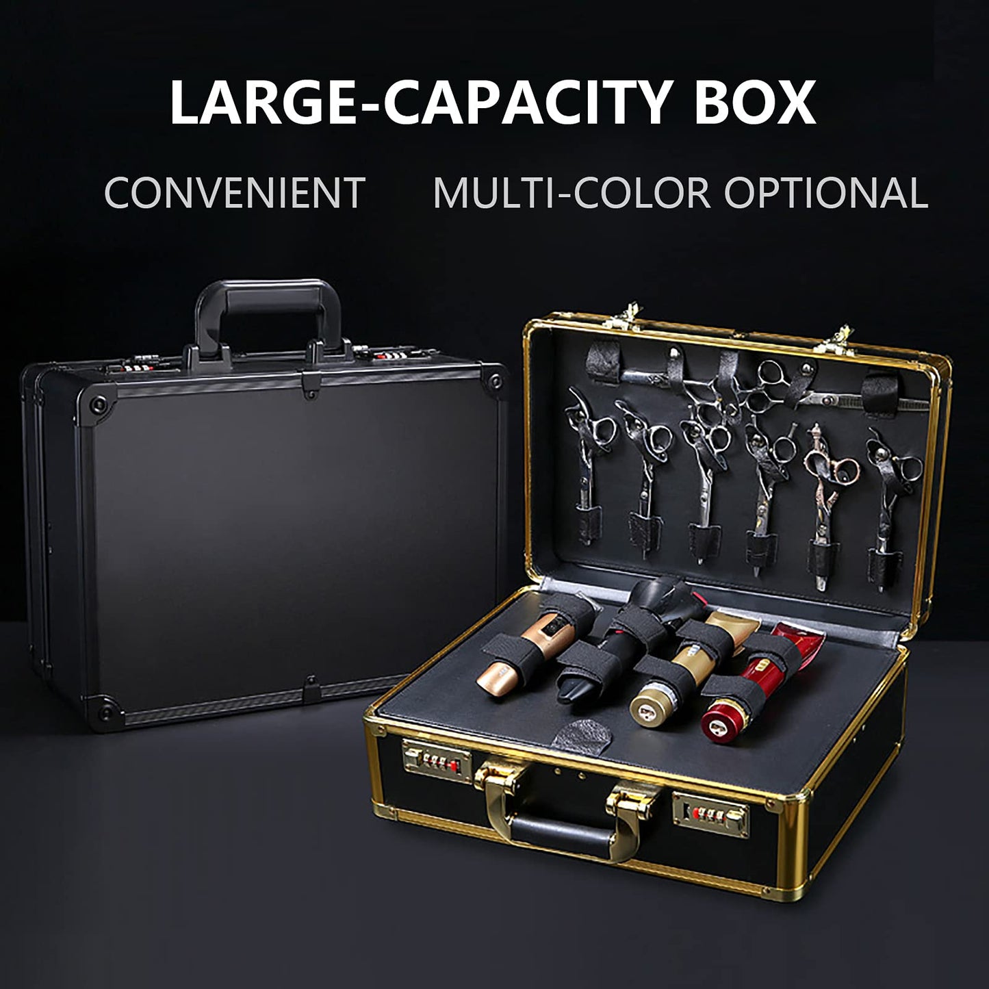 DENEST Barber Tool Travel Case Hairdresser Salon Clipper Trimmer Holder Organizer Box Tool Case with lock, Hair Styling Cutting Kit for Clipper Shears Combs Cosmetics Salon Beauty Supplies