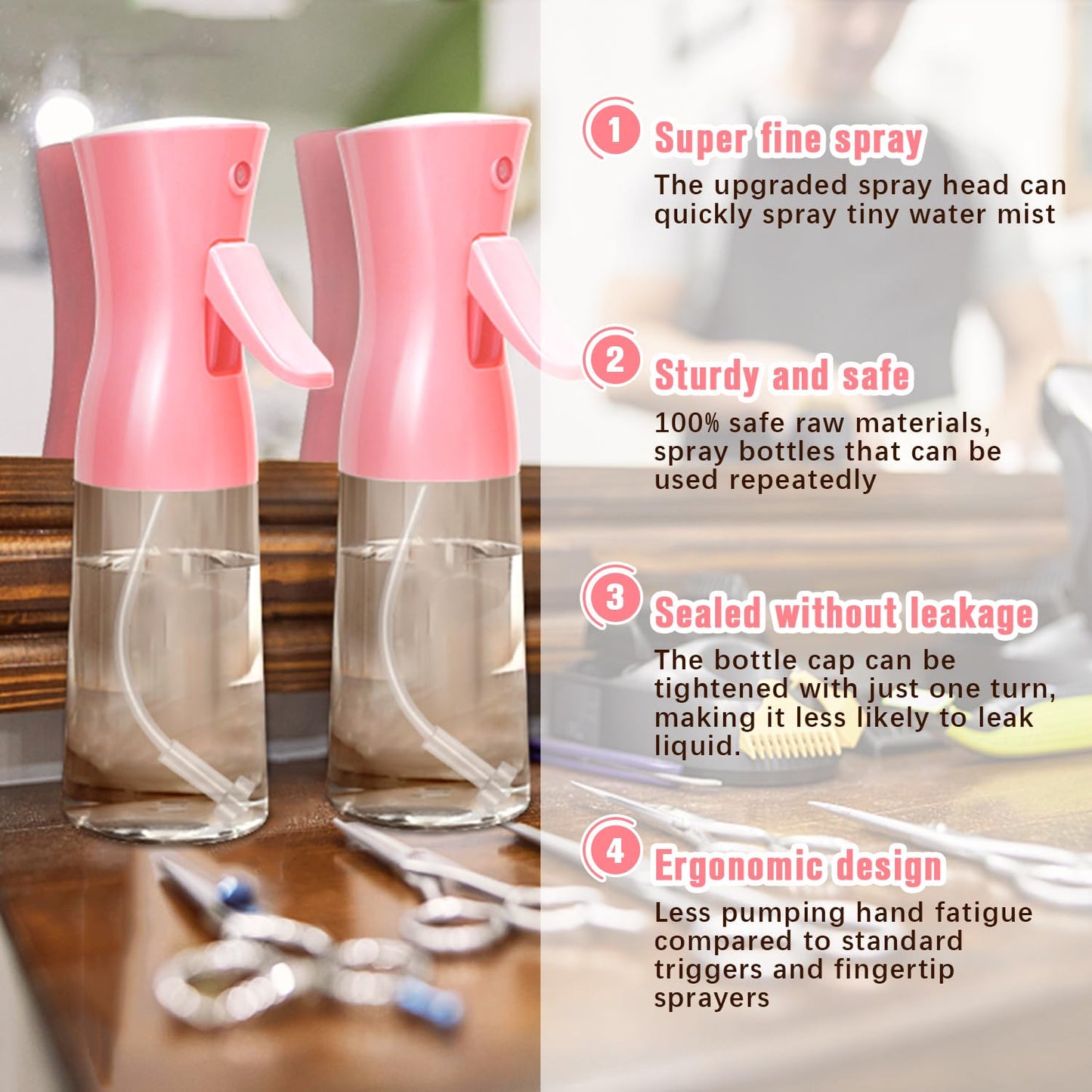 Spray Bottle,Fine Mist Spray for Hair,Ultra-Fine Continuous Spray Bottle for Skincare,Plant Care,Pet Grooming,Cleaning, Refillable Spray Container,Christmas Gift (2Pcs Light Pink)