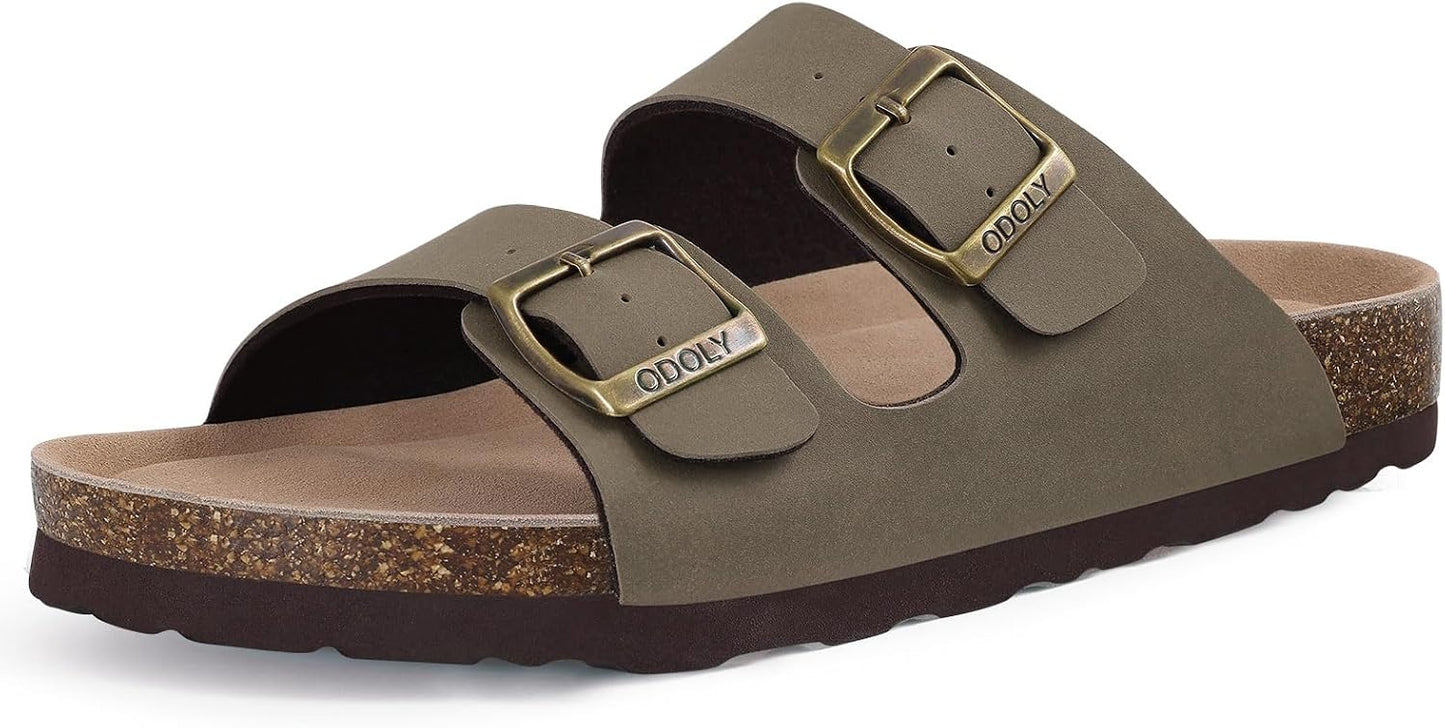 Cork Footbed Slide Sandals - Unisex Summer Outdoor Sandals with Arch Support & Adjustable Buckle | Comfortable Fit