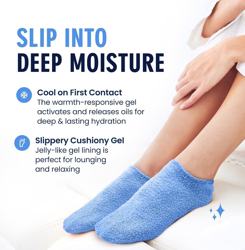 Moisturizing Gel Socks for Men & Women - Dry Feet & Cracked Heel Treatment | Full Foot Gel Lining with Mango Butter & Shea Butter (Blue Haven)