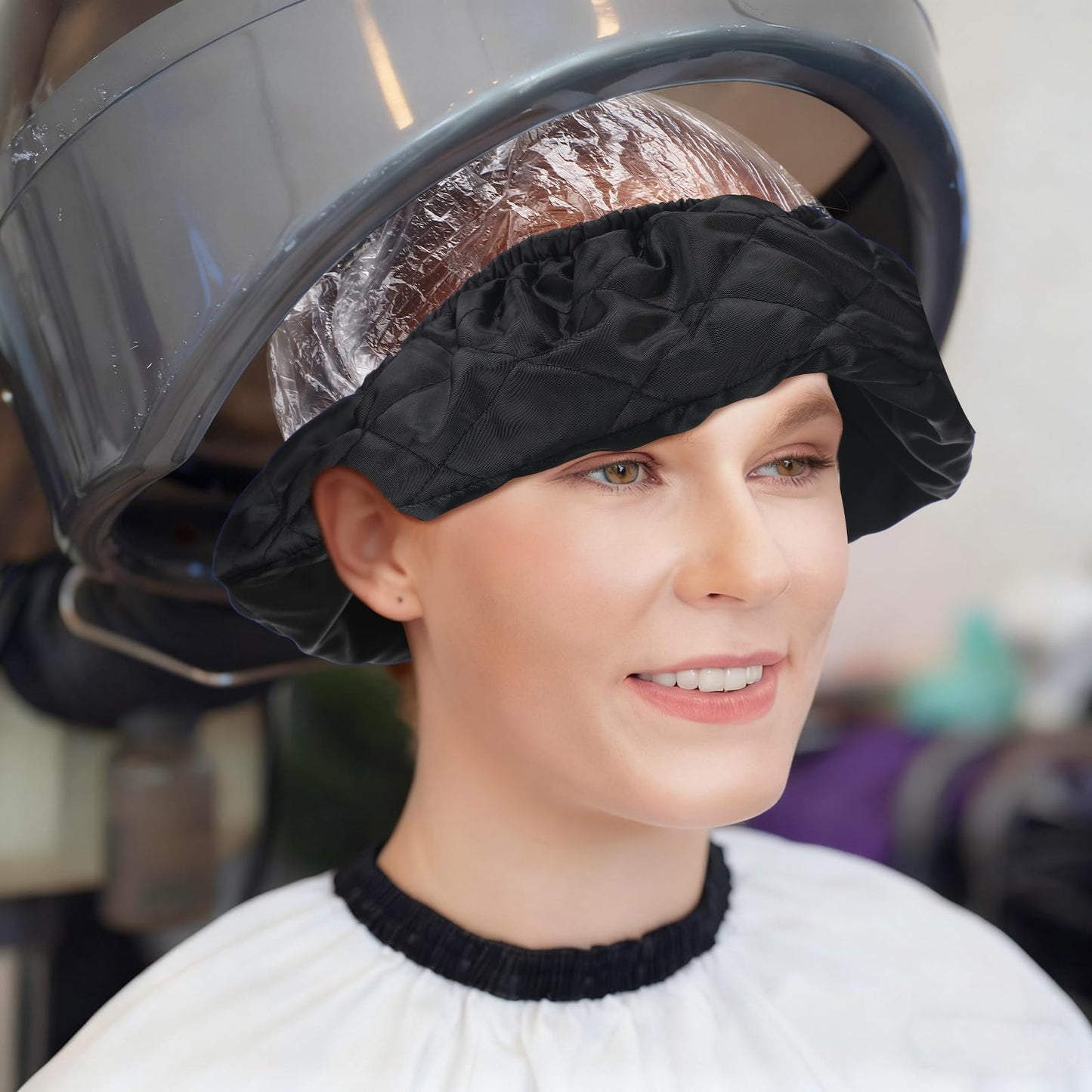 Fiwochic 1 Pcs Hair Dryer Heat Shield with 10 Disposable Plastic Hoods(Black)