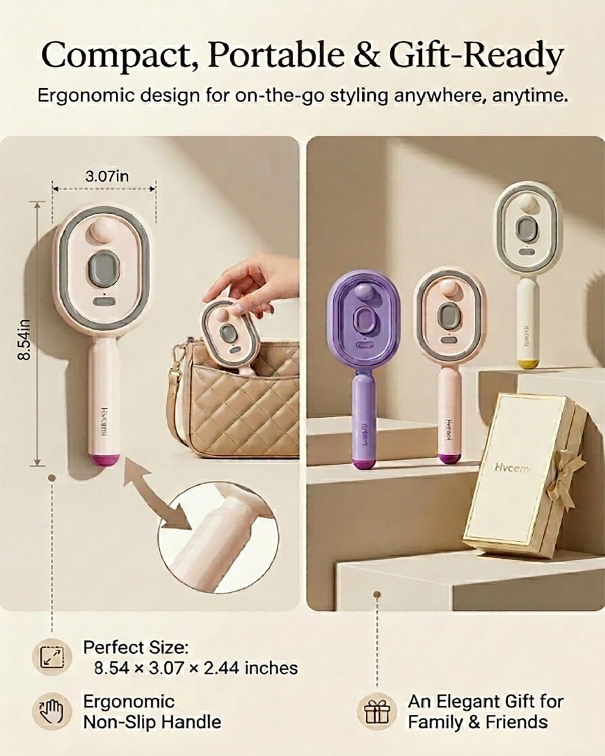 Electric Spray Air Cushion Massage Comb 5-in-1 Detangling Water Mist Hair Steam Brush for Dry Frizzy Hair Care Rechargeable Self-Cleaning Gloss Enhancing Brushes Steamer Home Spa Gift