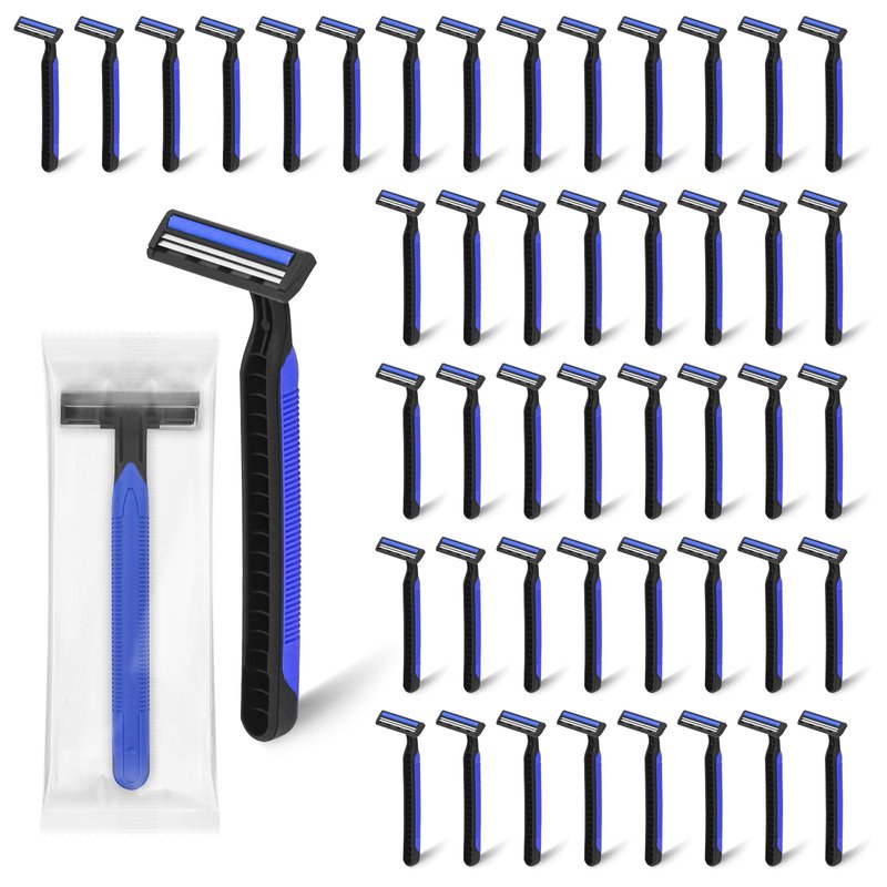 Fafortune Disposable Twin Blade Razors in Bulk, Individually Wrapped - Clear Safety Cap, For Homeless, Hotel, Airbnb, Travel (pack of 30,blue)