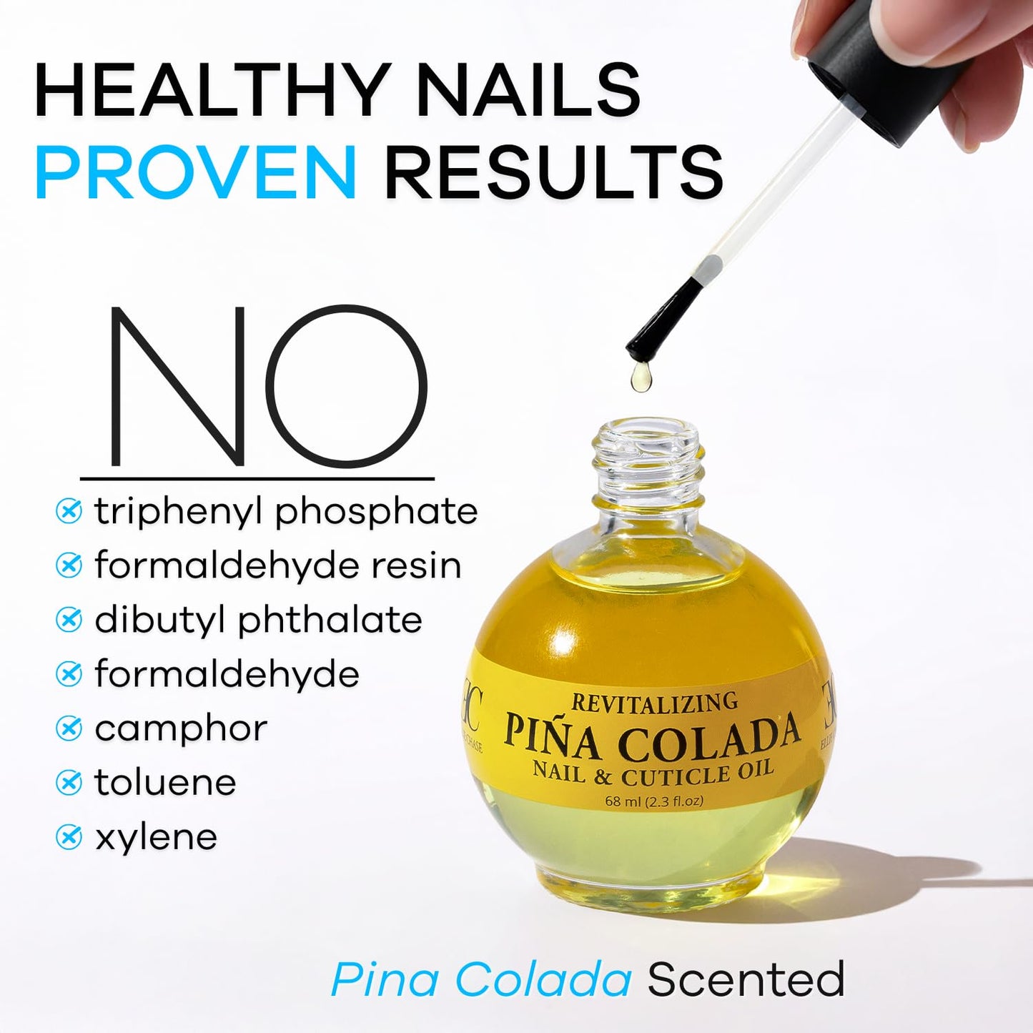 ELLIE CHASE Moisturizing Cuticle & Nail Care Oil 2.3 Fl Oz - Pina Colada Scented – Infused with Jojoba Oil, Aloe, Vitamin E – Nail & Cuticle Hydration, Repair, Moisturizer, Strengthener, Growth