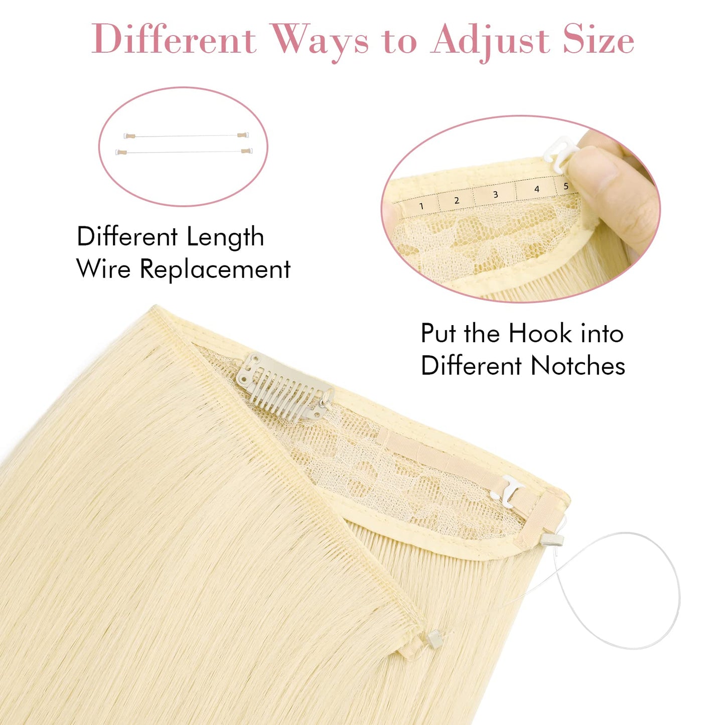 REECHO Invisible Wire Hair Extensions with Transparent Headband Adjustable Size Removable Secure Clips in Straight Secret Hairpiece for Women (16Inch (Pack of 1), Light Blonde)