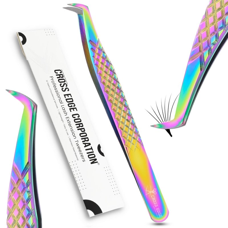 My Lash Tools Fiber Tip Lash Tweezers for Eyelash Extensions Professional Lash Tech Supplies Must Haves Volume Boot Eyelash Tweezers 12cm Stainless Steel Mink Fan Making Lashing Tweezer (Multi)
