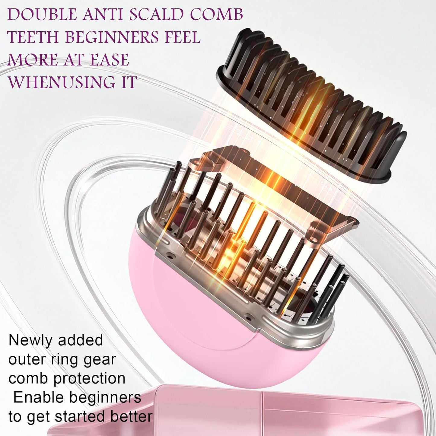 Mini Hair Straightener Brush - Rechargeable Portable Hot Comb with 3-Speed Temperature Control | Travel-Friendly Pink Design