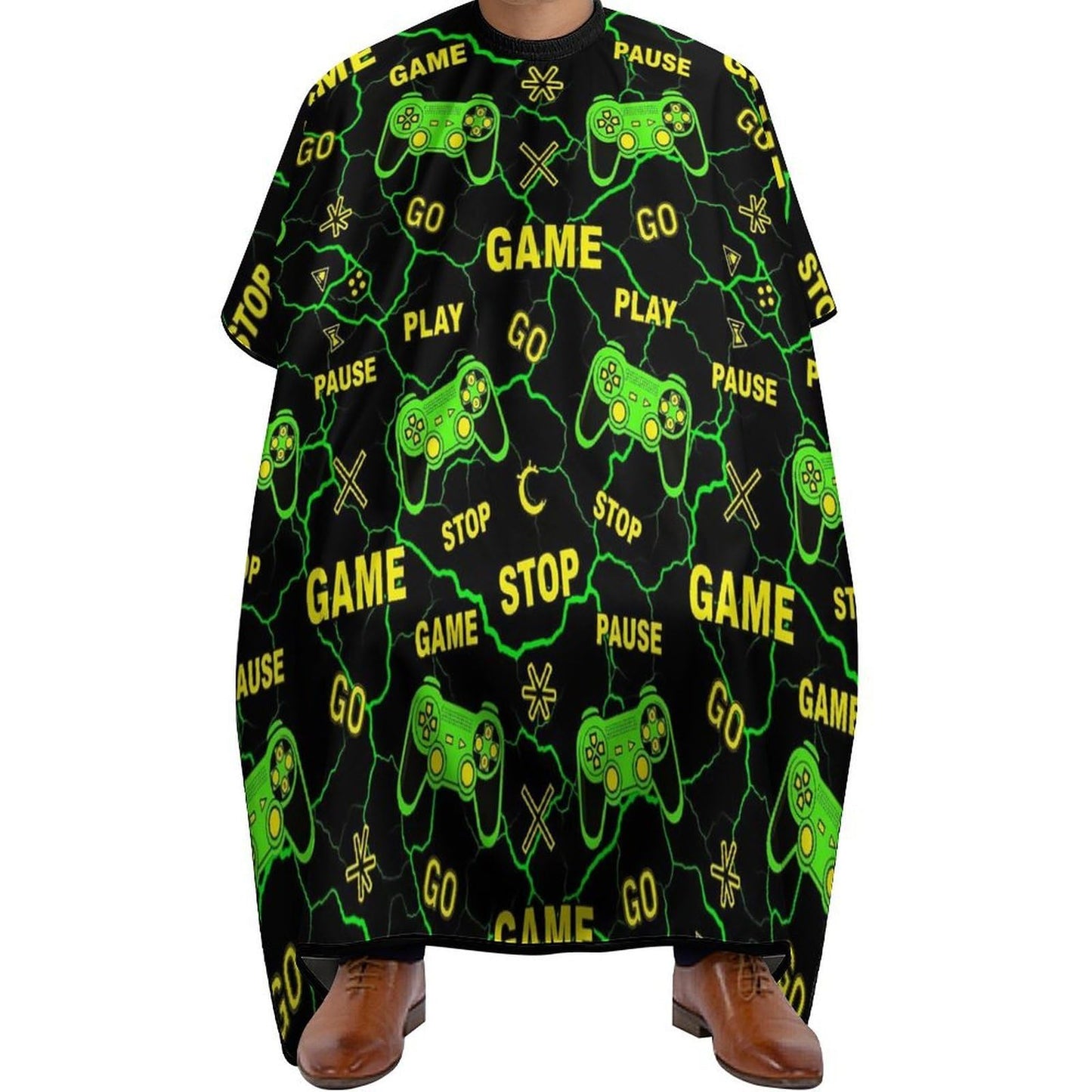 Men's Professional Hair Cutting Cape with Adjustable Closure Barber Cape Cool Green Video Game Weapon Games Pattern