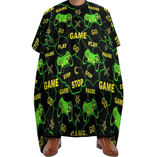 Men's Professional Hair Cutting Cape with Adjustable Closure Barber Cape Cool Green Video Game Weapon Games Pattern