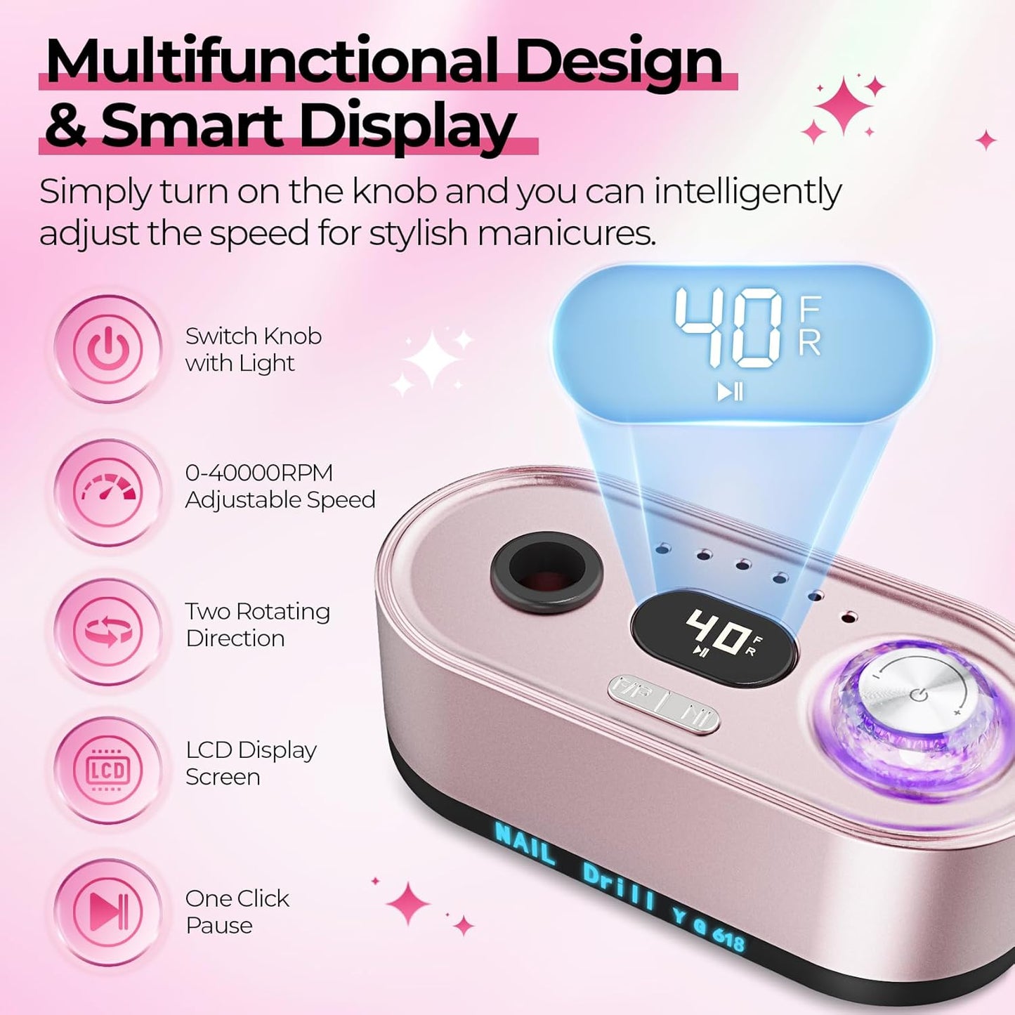 Electric Nail File Drill - 40000RPM Professional Kit with LCD Display | Manicure & Pedicure Polishing Tool for Salon & Home Use