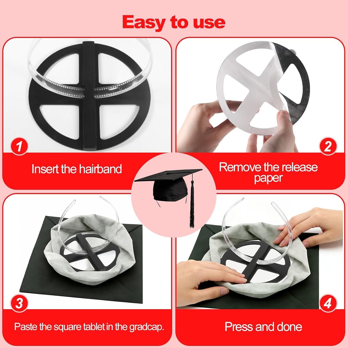 Clear Graduation Cap Headband Insert - Anti-Fall Hat Band Holder for Graduates | Secure Fit Hairband