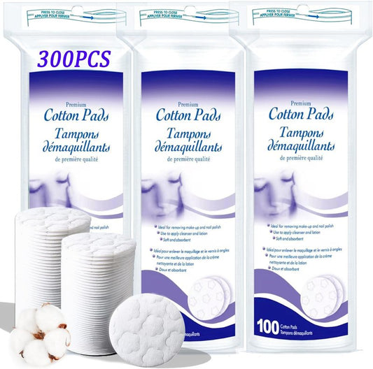 Premium Cotton Pads - Organic Round Makeup Remover Pads | Lint-Free, 300 Count