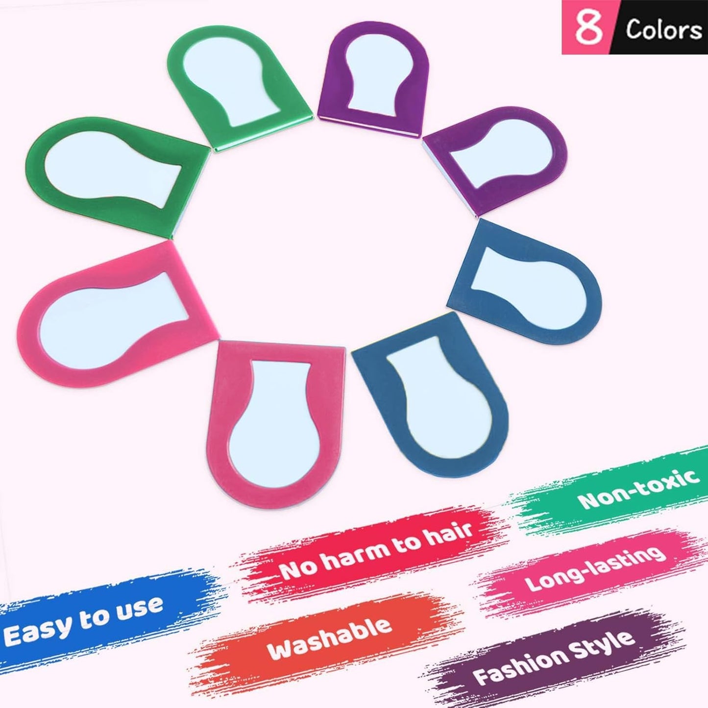 Vibrant Hair Chalk for Kids - Washable Temporary Color Set | 8 Non-Toxic Shades for Dark Hair