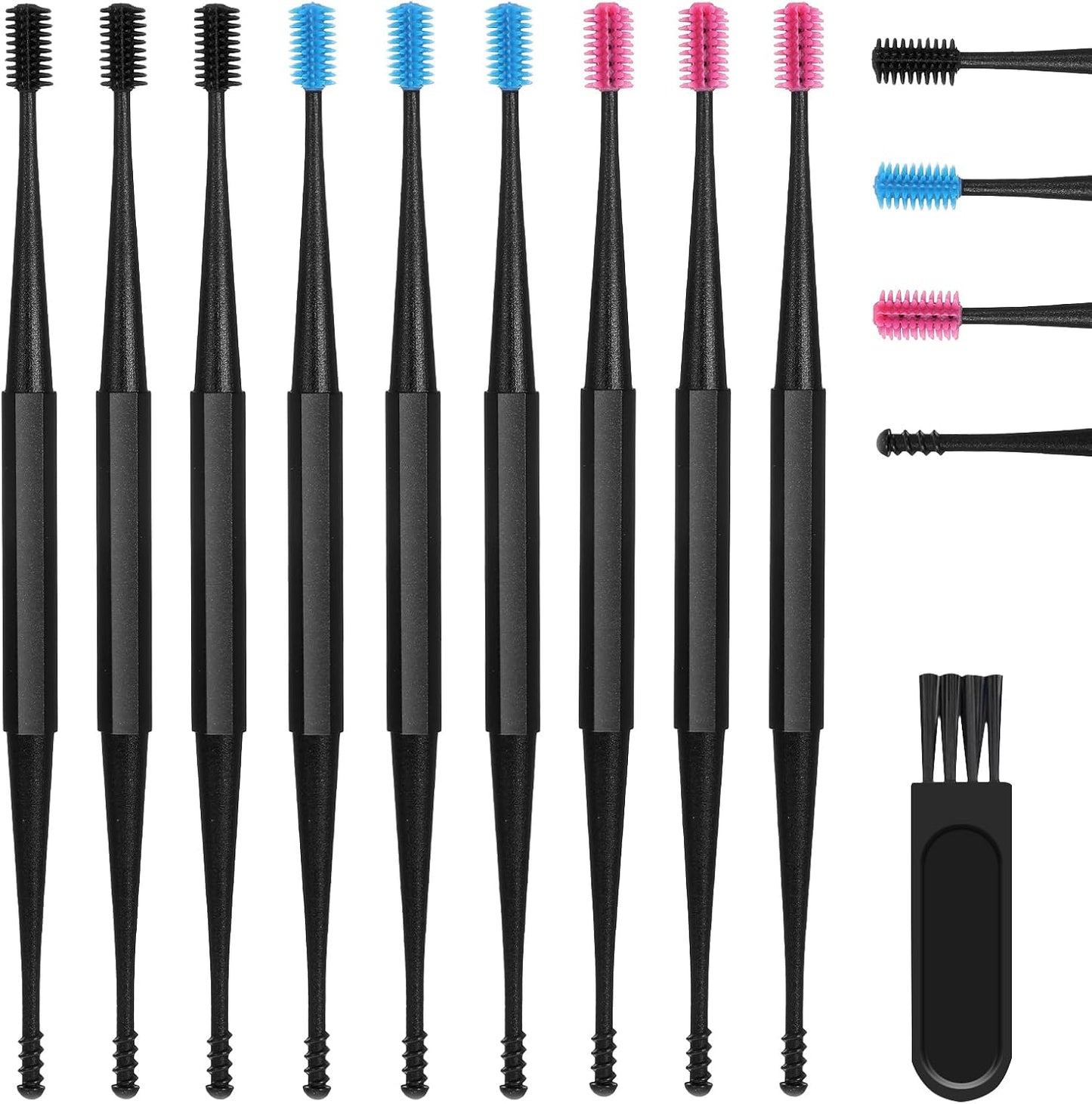 Silicone Ear Wax Removal Tool Set - 9 Reusable Spiral Tools with Cleaning Brush | Safe for Adults & Kids