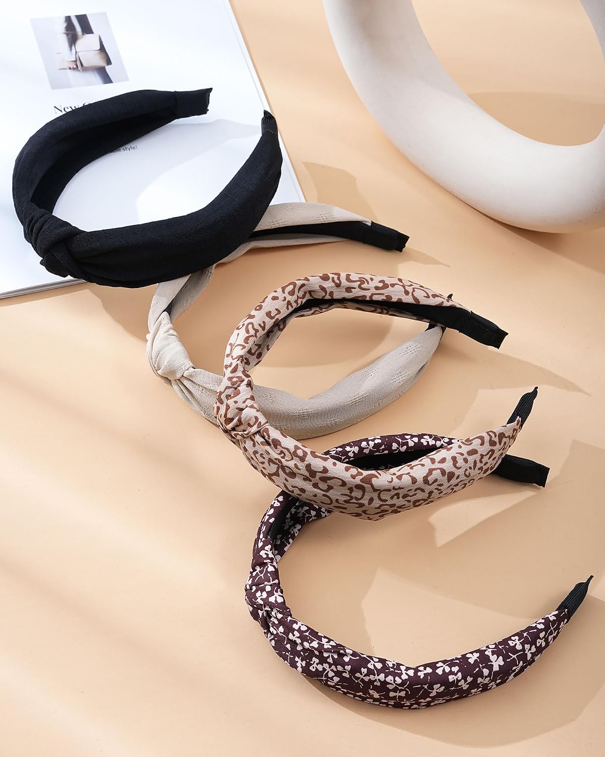 Knotted Headbands for Women - Non-Slip Top Knot Turban Hair Wraps | Comfortable Yoga Hair Accessories (Neutral Mix)