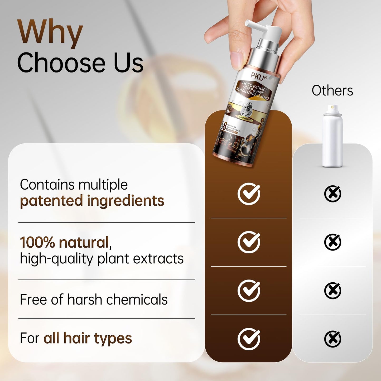 PKU Hair Growth Spray - Biotin & Rosemary Oil Hair Serum - Nourishing Scalp Care for Thinning Hair - Plant Based with Ginseng & Arborvitae for Thicker Shinier Hair - Men and Women, 60ml