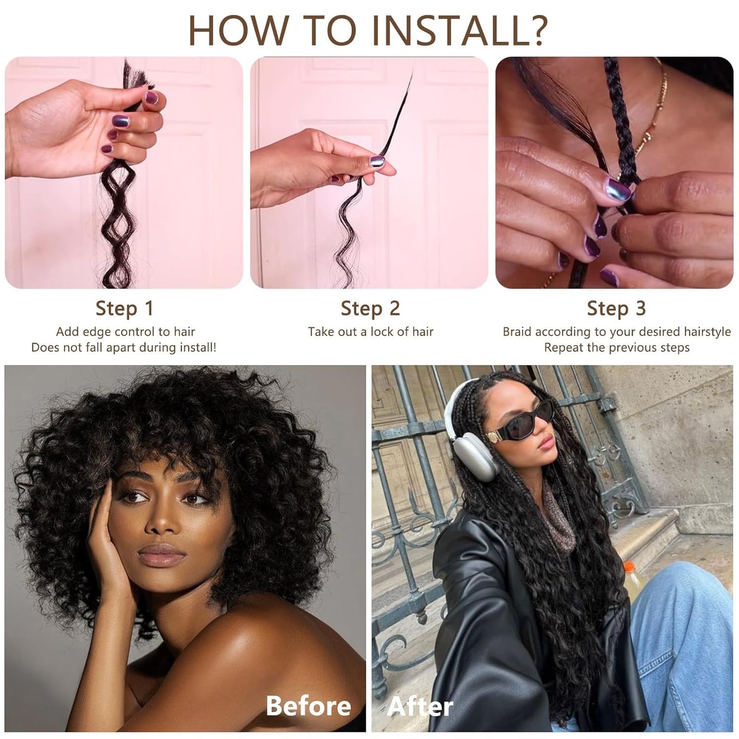 Human Braiding Hair for Boho Braids Deep Water Wave Bundles Hair Extensions Boho Hair for Braiding 12A 110g 2 Bundles/Pack Natural Color Pre-Stretched 18 Inch