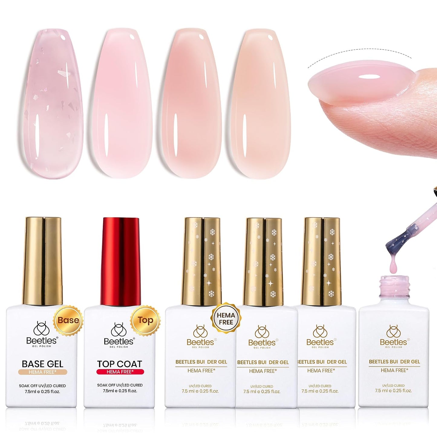 Beetles Builder Gel Set - HEMA-Free Nail Extension Gel | 6 Peach Colors, 8-in-1 Strengthening Formula for DIY Nail Art
