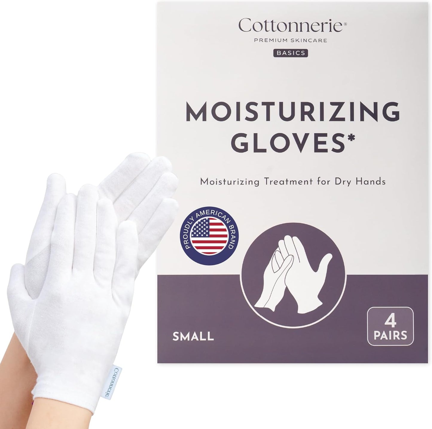 Cotton Moisturizing Gloves for Dry Hands - 4 Pairs Overnight Hand Care | Medium Size