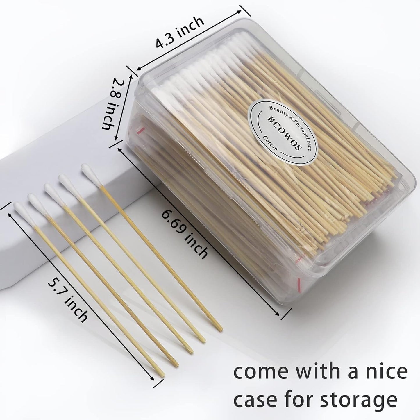 Long Cotton Swabs - 500 Count Biodegradable Bamboo Tips for Cleaning & Makeup | 6 Inch Storage Case