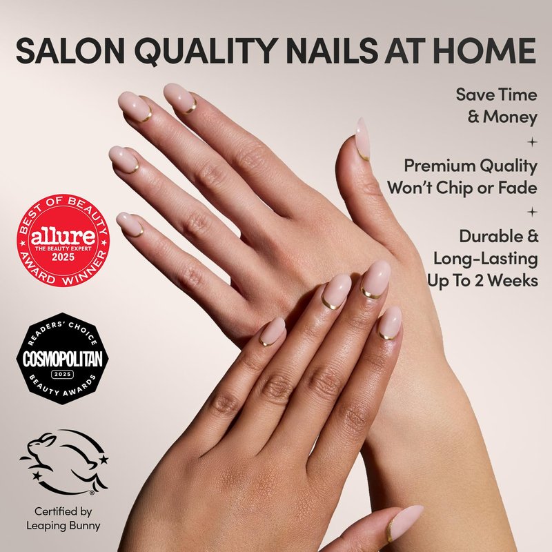 Glamnetic Press On Nails - Goal Digger | Glossy, Semi-Transparent Short Round Fake Nails, Salon Quality | 12 Sizes - 30 Nail Kit with Glue