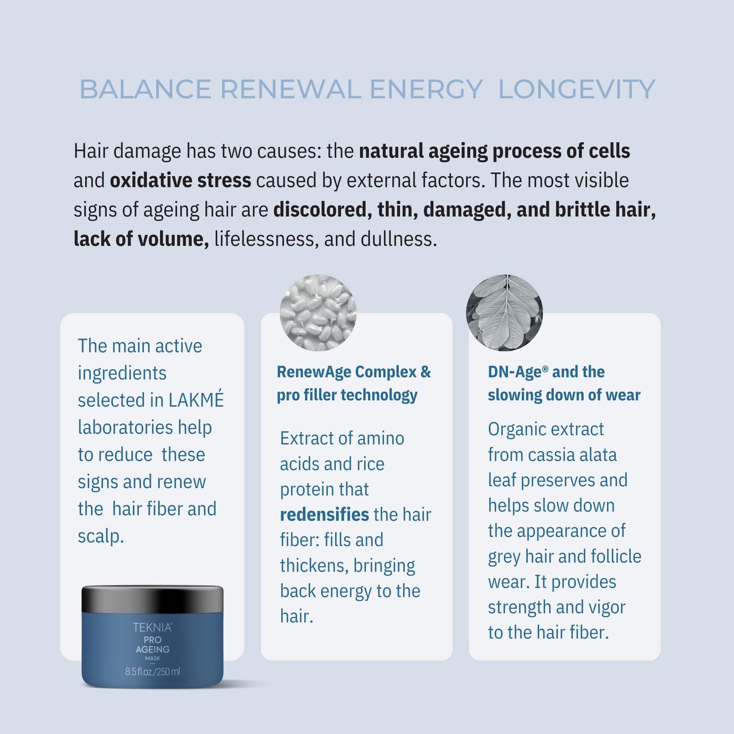 Lakmé Teknia Pro-Ageing Mask, Amino Acid Enhanced Strengthening Hair Mask for Rejuvenating Hair, 8.5 Fl Oz