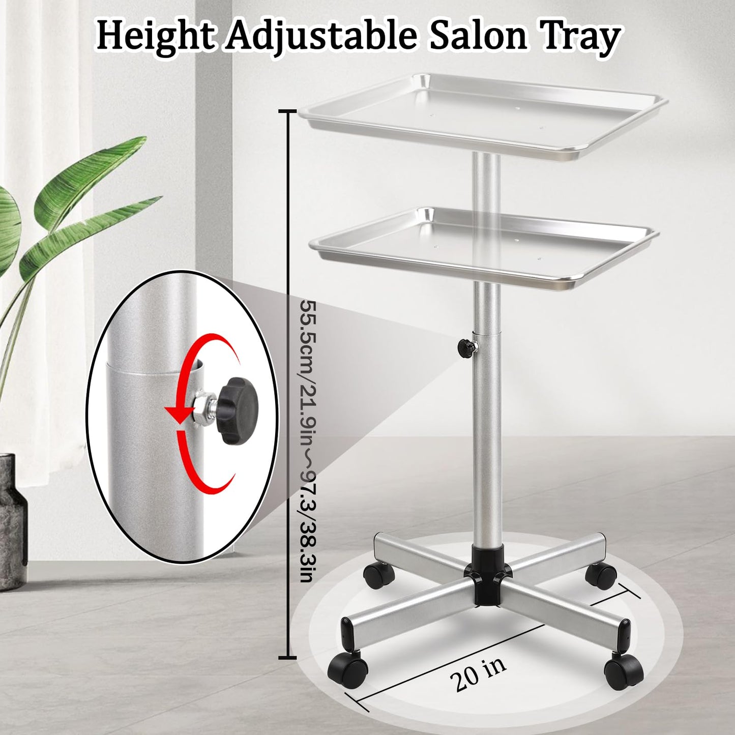 Salon Señor Salon Tray Cart,Instrument Tattoo Trolley Tray with Wheels,Height Adjustble Hair Color Storage Tray Cart